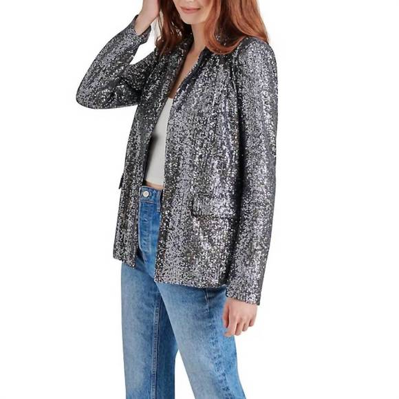 NEW STEVE MADDEN sequin payton blazer in silver - Picture 2 of 3